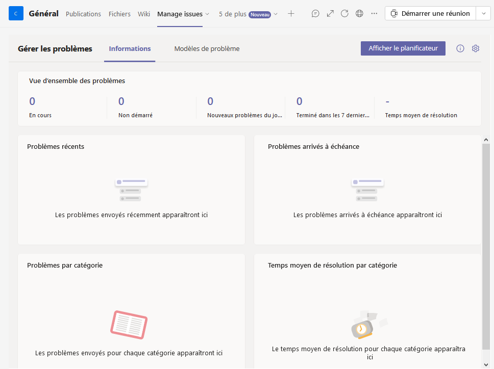 Capture d’écran illustrant l’application modèle Gérer les problèmes.