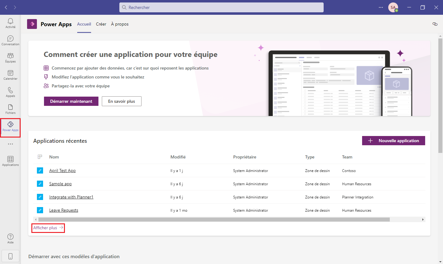 Capture d’écran montrant comment rechercher votre application dans Teams.