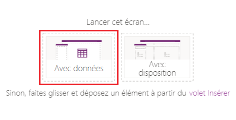 Capture d’écran du menu Lancer cet écran… avec l’option Avec des données mise en évidence.