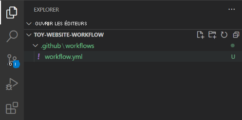 Screenshot of the Visual Studio Code Explorer, with the .github/workflows folder and the workflow.yml file shown.