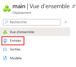 Capture d’écran de l’interface du portail Azure pour le déploiement spécifique, avec mise en évidence de l’élément de menu « Entrées ».