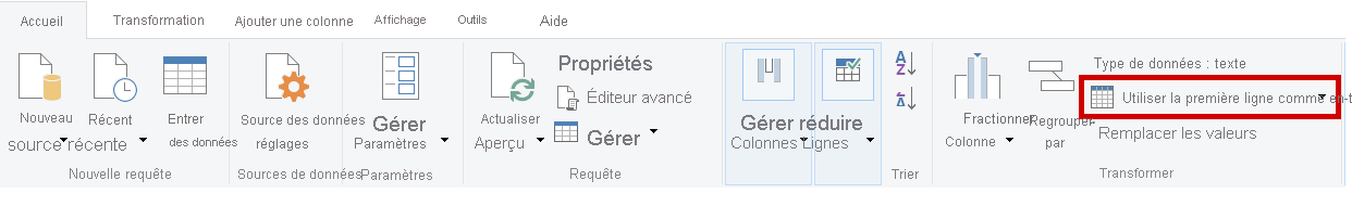 Utiliser la première ligne pour les en-têtes
