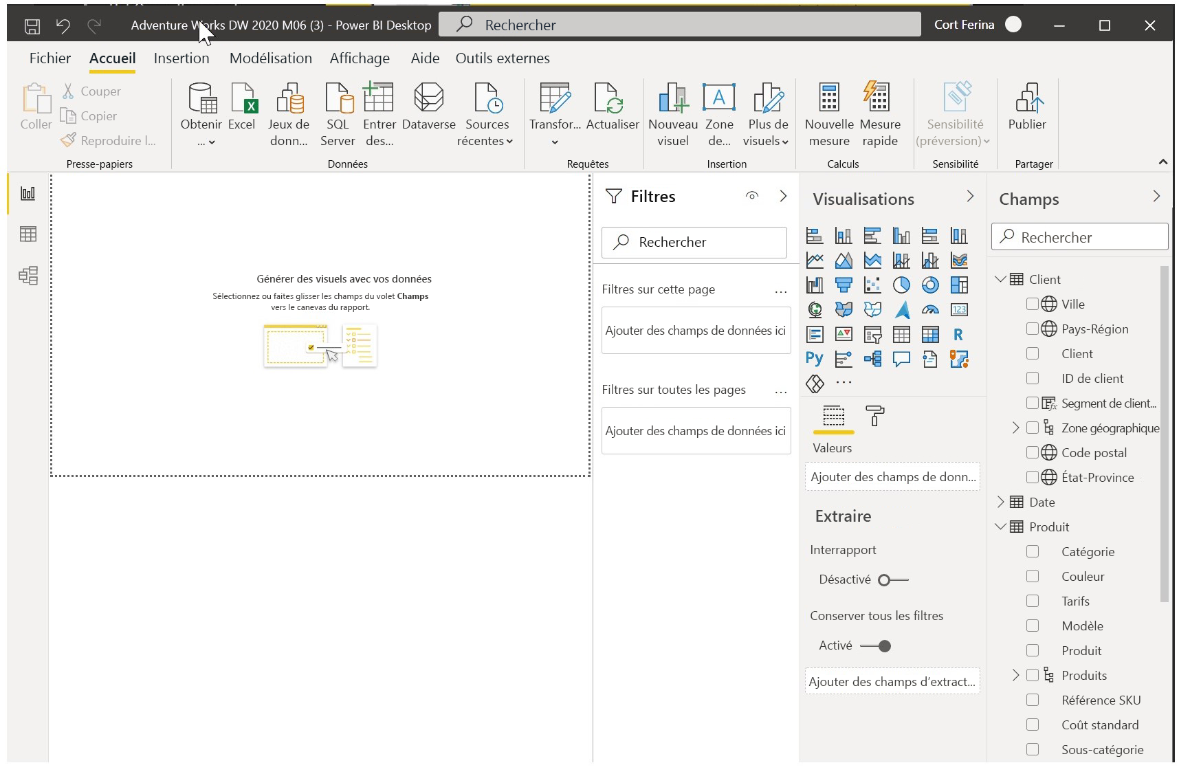 Canevas vide de Power BI Desktop