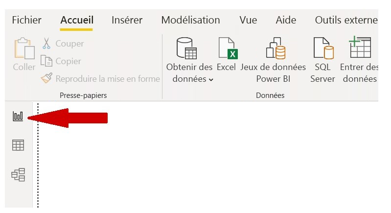 Trois vues différentes dans Power BI Desktop