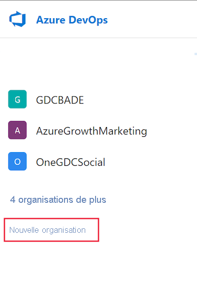 Screenshot showing how to create a new organization in Azure DevOps.