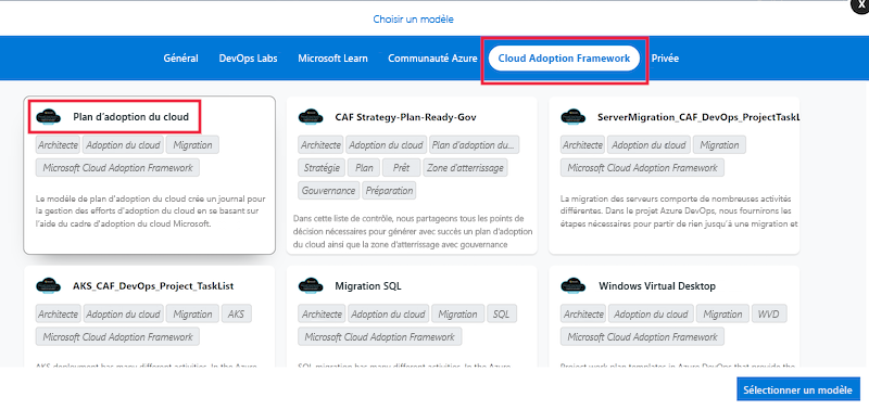 Screenshot that shows how to select the chosen template.