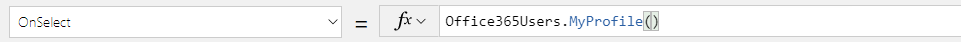 Capture d’écran d’un bouton avec Office365Users.MyProfile() en tant que propriété OnSelect.