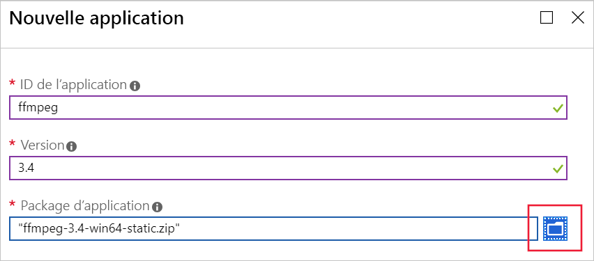 Screenshot of the new application configuration form.