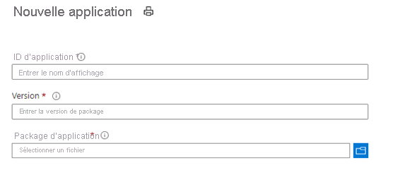 Capture d’écran de la page de création d’un package d’application dans le portail Azure.