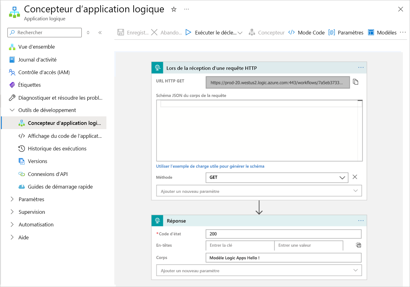 Diagramme montrant une vue d’ensemble du concepteur de workflows.