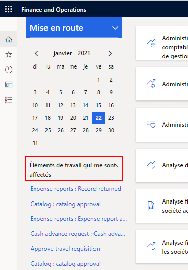  Capture d’écran de la section Éléments de travail qui me sont affectés du tableau de bord.