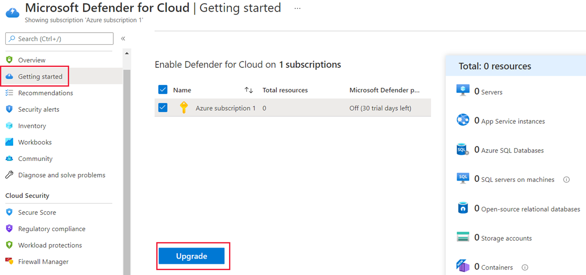 Capture d’écran montrant le volet Prise en main de Microsoft Defender pour le cloud.