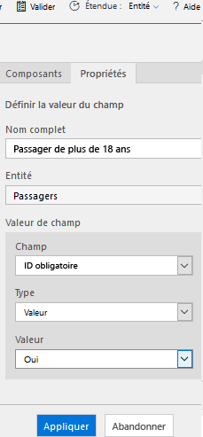 Capture d’écran de Définir la valeur du champ avec les valeurs entrées et le bouton Appliquer.