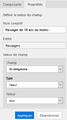 Capture d’écran des propriétés avec les valeurs entrées et le bouton Appliquer.