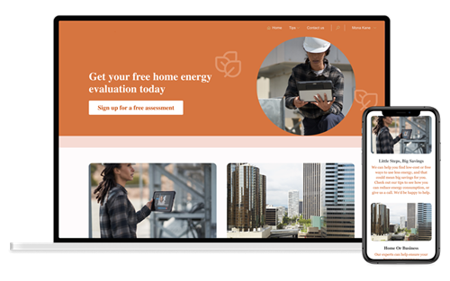 Captures d’écran d’un exemple de site Power Pages affichant à la fois les vues web et mobile.
