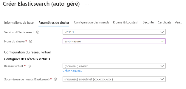 Capture d’écran du menu Paramètres du cluster dans le portail Azure.