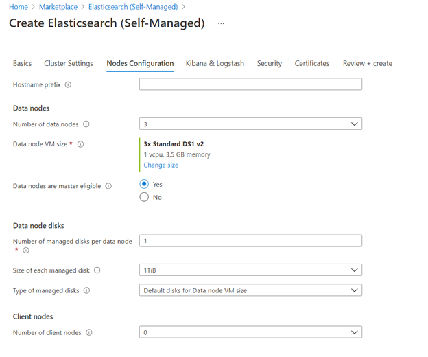 Capture d’écran du menu Configuration des nœuds dans le portail Azure.