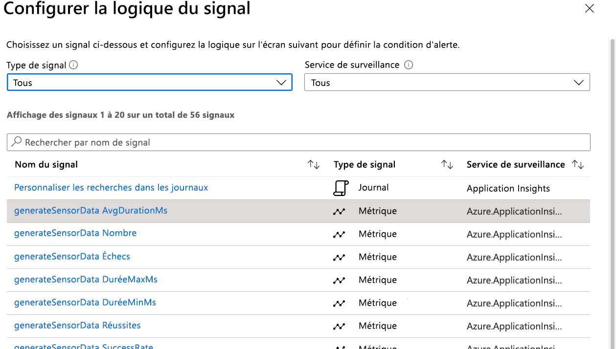 Screenshot that shows the Configure signal logic screen.