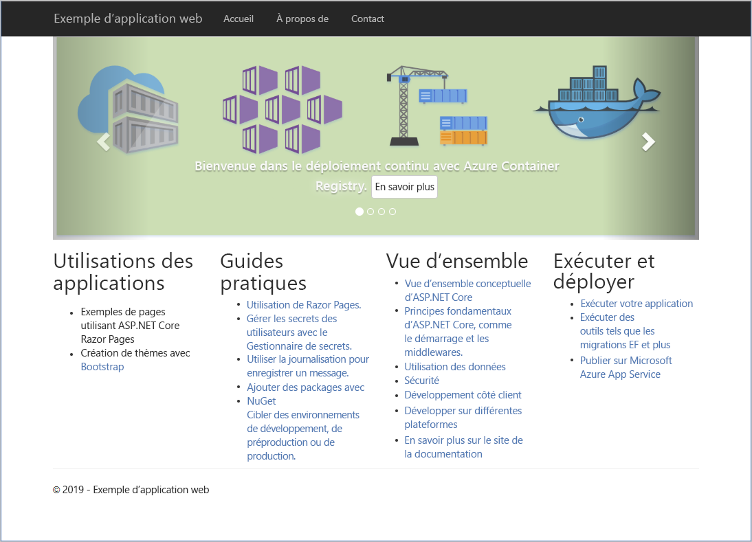 Capture d’écran de l’exemple d’application web.