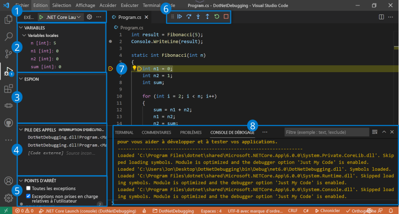 Screenshot of Visual Studio Code debugger overview.