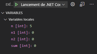 Capture d’écran du panneau Variables