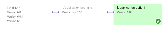 Capture d’écran du choix de la version la plus récente quand une version flottante est demandée.