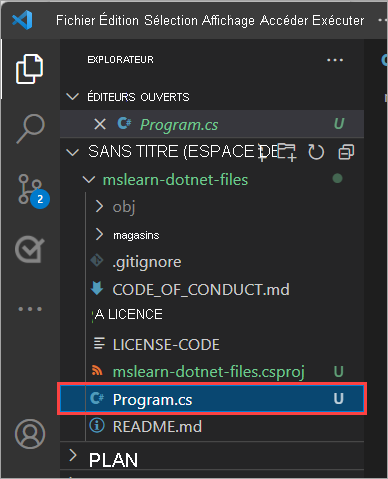 Capture d’écran de la fenêtre de l’Explorateur mettant en surbrillance le fichier Program. cs.