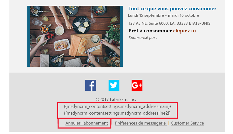 Capture d’écran d’un modèle d’e-mail marketing.