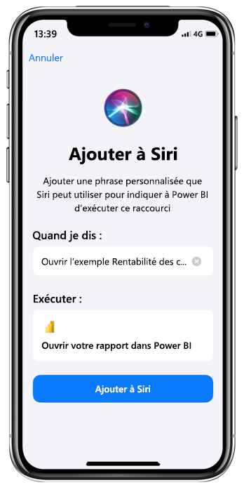 Capture d’écran qui montre comment ajouter une phrase avec la page Ajouter à Siri.