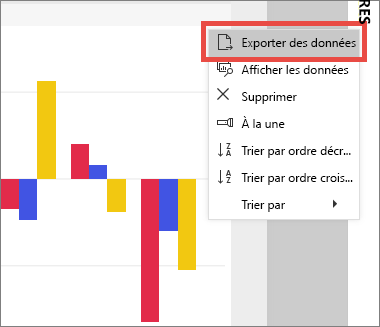 Capture d’écran du menu contextuel avec mise en évidence de l’option Exporter les données.