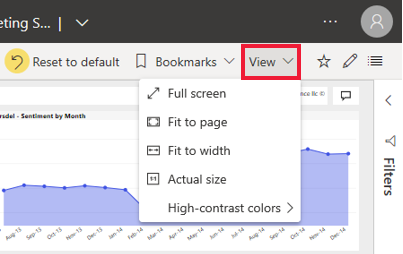 Capture d’écran des options du menu Affichage de Power BI.