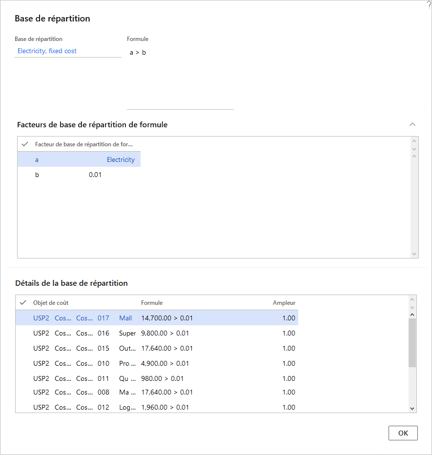 Capture d’écran de la page Base de répartition.