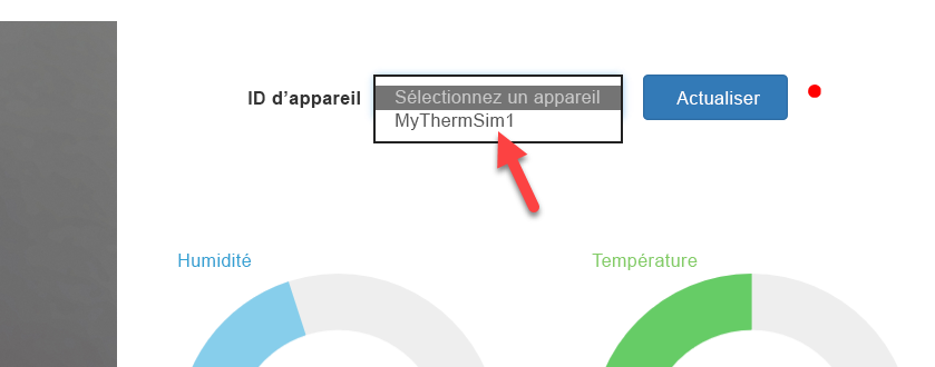 Capture d’écran du menu déroulant pour l’ID de périphérique.