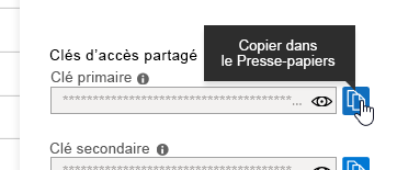 Capture d’écran de la clé primaire à copier dans le Presse-papiers.