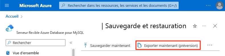 Capture d’écran des paramètres de sauvegarde et de restauration mettant en évidence le bouton Exporter maintenant.