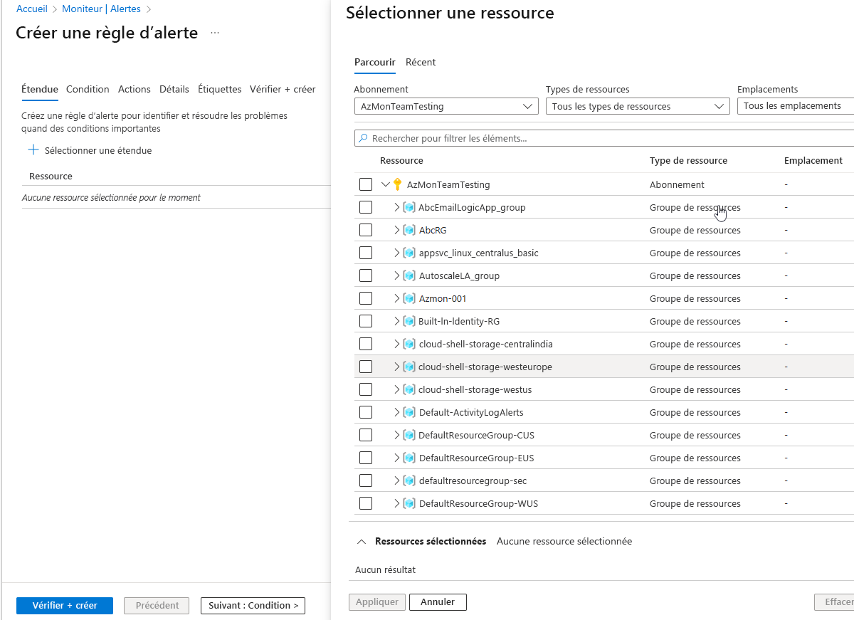 Capture d’écran de la page Créer une règle dans le portail Azure Monitor.