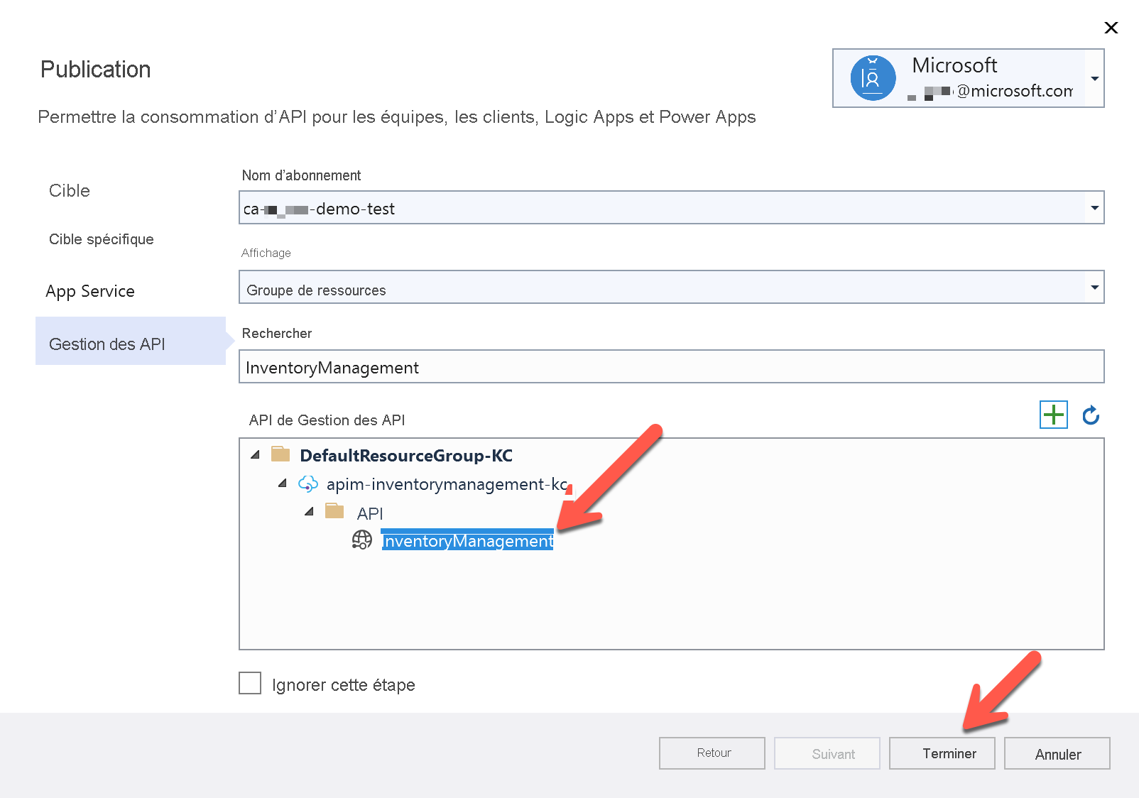 Capture d’écran de Effectuer l’intégration à l’aide du service Gestion des API Azure dans Visual Studio.