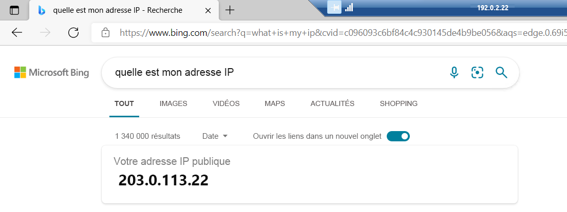 Capture d’écran qui illustre la différence entre l’adresse IP publique d’une machine virtuelle Azure et son adresse IP pour les connexions sortantes.