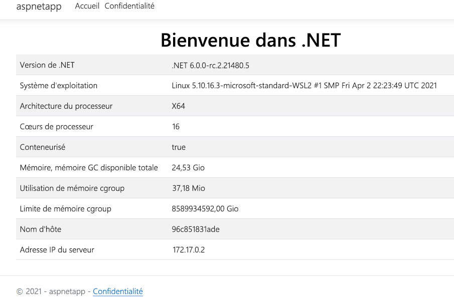 Capture d’écran de l’exemple d’application web en cours d’exécution dans un navigateur.