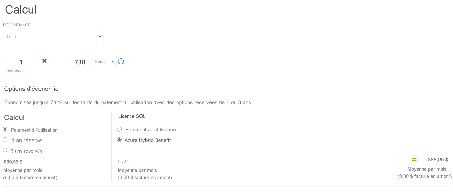 Screenshot of the Azure Hybrid benefit selected, depicting a reduction in cost.