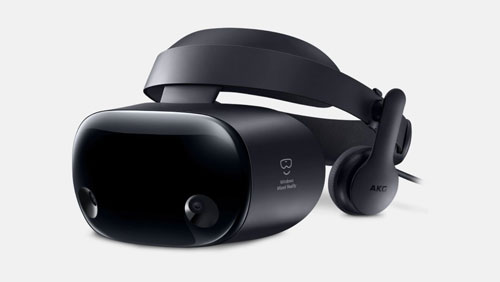 Photo d’un appareil Samsung HMD Odyssey+ vu de côté.