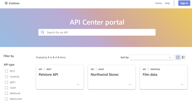 Capture d’écran montrant le portail web du Centre d’API