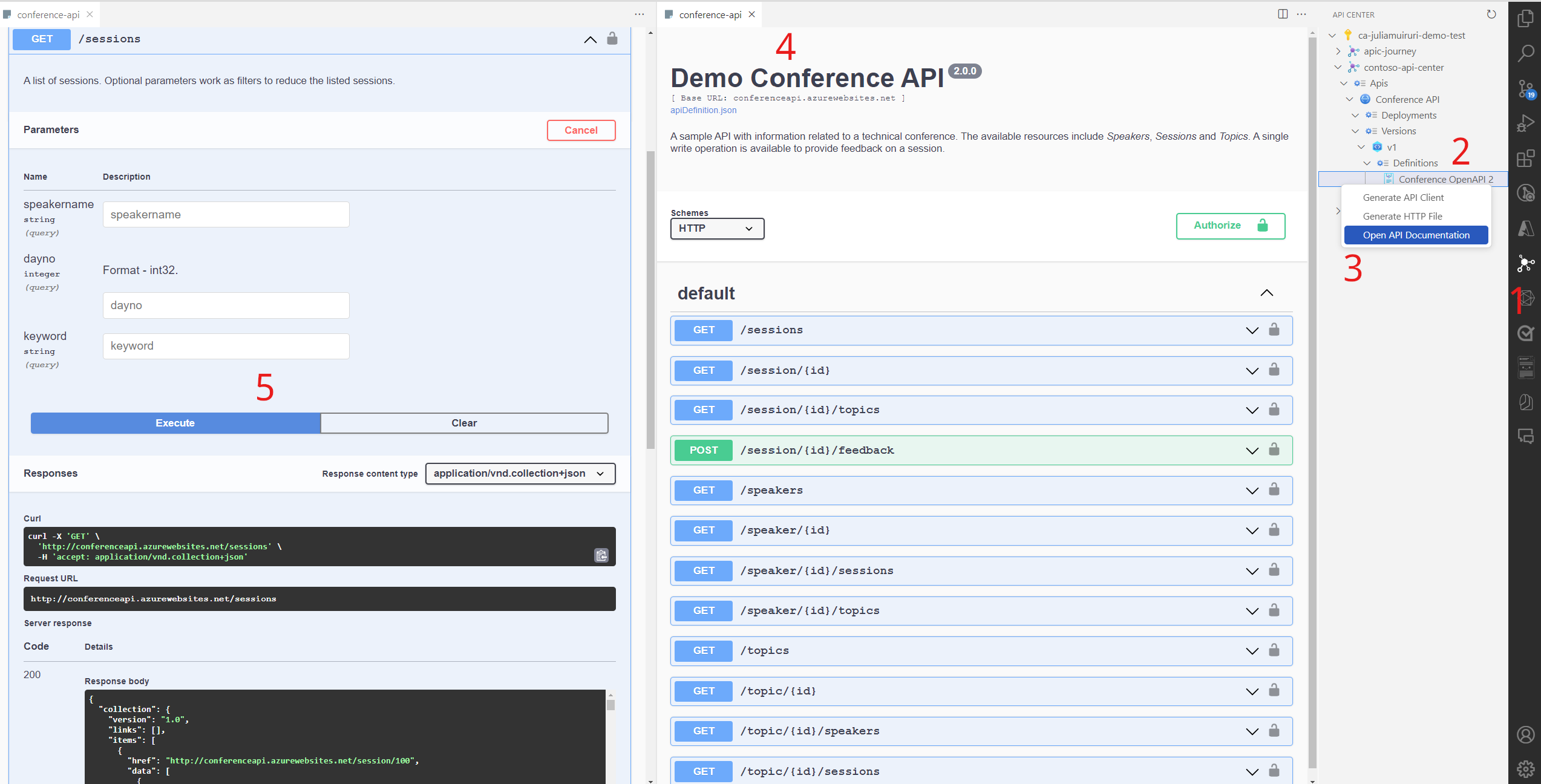 Capture d’écran montrant la documentation swagger sur vs code