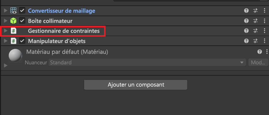 Capture d’écran du script Constraint Manager ajouté au cube.