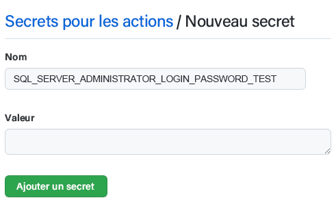 Capture d’écran de GitHub montrant un nouveau secret.