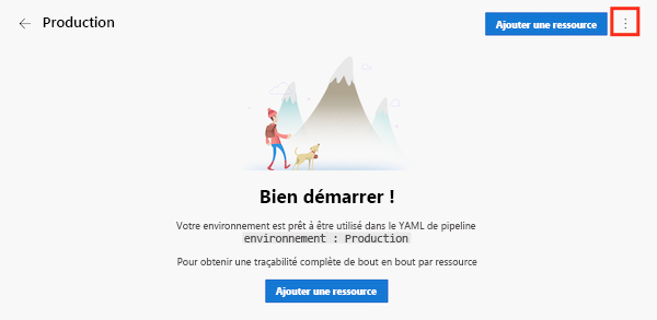 Capture d’écran de l’interface Azure DevOps qui montre l’environnement du site web et le bouton à trois points