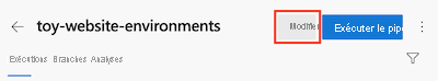Capture d’écran de l’interface Azure DevOps montrant le pipeline et le bouton Modifier