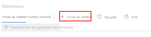 Capture d’écran de la page de la bibliothèque de Azure DevOps et du bouton permettant d’ajouter un groupe de variables