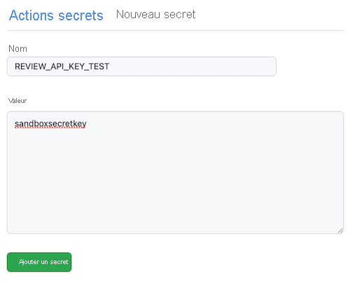 Capture d’écran de GitHub montrant un nouveau secret.