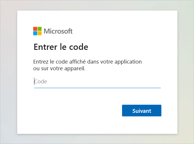 Capture d’écran de la page web où vous pouvez coller le code d’appareil.